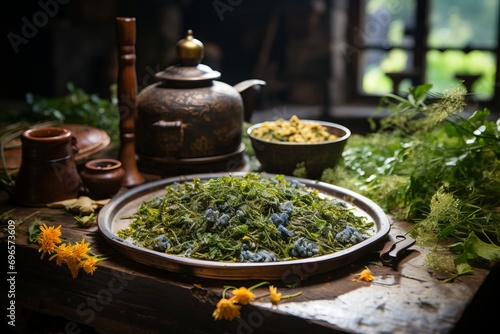 Tea Ceremonies and Assorted Tea Varieties. Showcase of Teapots and Beautiful Porcelain © Iuliia