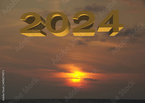 Bright colorful calendar cover for 2024, dawn over the sea © m7_ir7