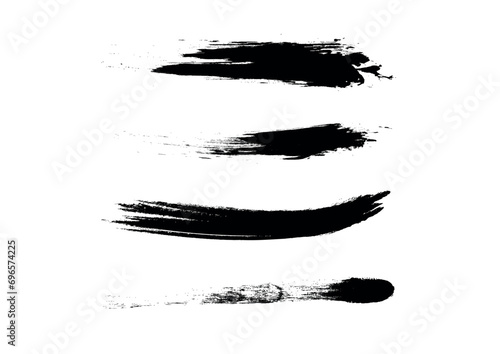 Vector collection of artistic grungy black paint hand made creative brush stroke set isolated. Black paint backgrounds, splatters and artistic design elements. 