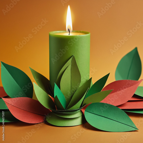 Kwanzaa Celebration Card Background with Paper Leaf Candleholder. Paper Craft Design for Festive Greetings.