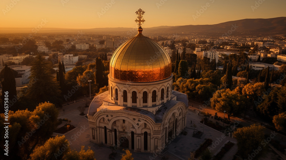 Fototapeta premium Classic Byzantine church, elaborate mosaics, golden dome