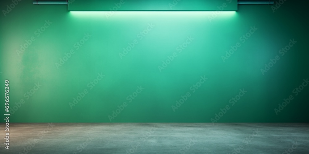 Green empty room with top lights,  fresh gradient studio blank stage backdrop background, modern empty space for product display, presentation, green topic event backgrounds, minimal wall scene. - obrazy, fototapety, plakaty 