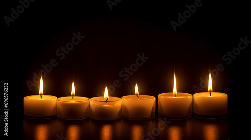 Group of candles in the dark, beautiful candle background, white space background