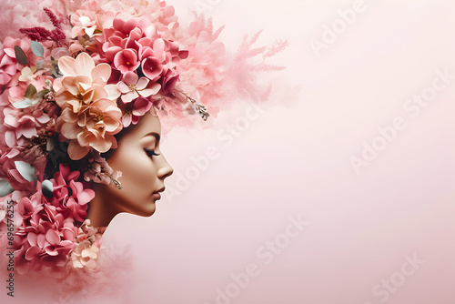 Elegant side view of a lady with a floral hairstyle. © SuperGlück