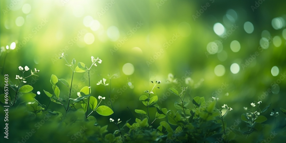 Close up of nature view green leaf on blurred greenery background under sunlight with bokeh and copy space using as background natural plants landscape, ecology wallpaper or cover concept. 