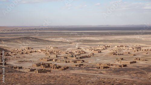 Panorama of a French mining village in the Sahara desert, Morocco.