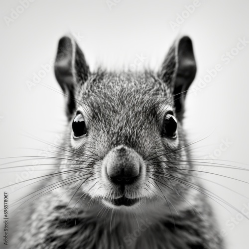 A squirrel wolf face in black and white 