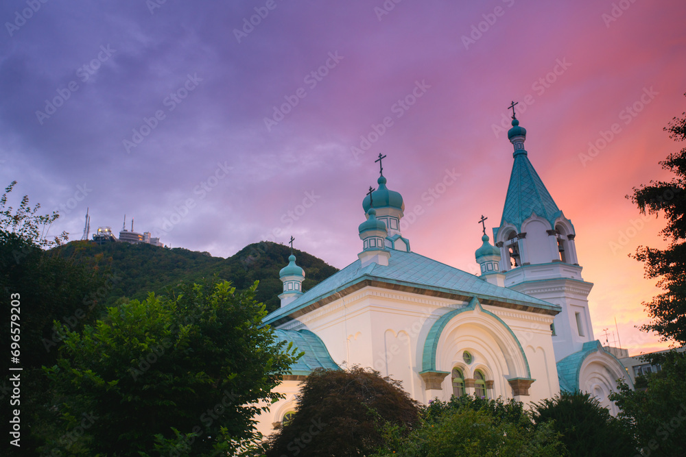 Hakodate Orthodox Church, the Japan's oldest Greek Orthodox church designed in the Russian Byzantine style, founded in 1858 by the Russian Consulate