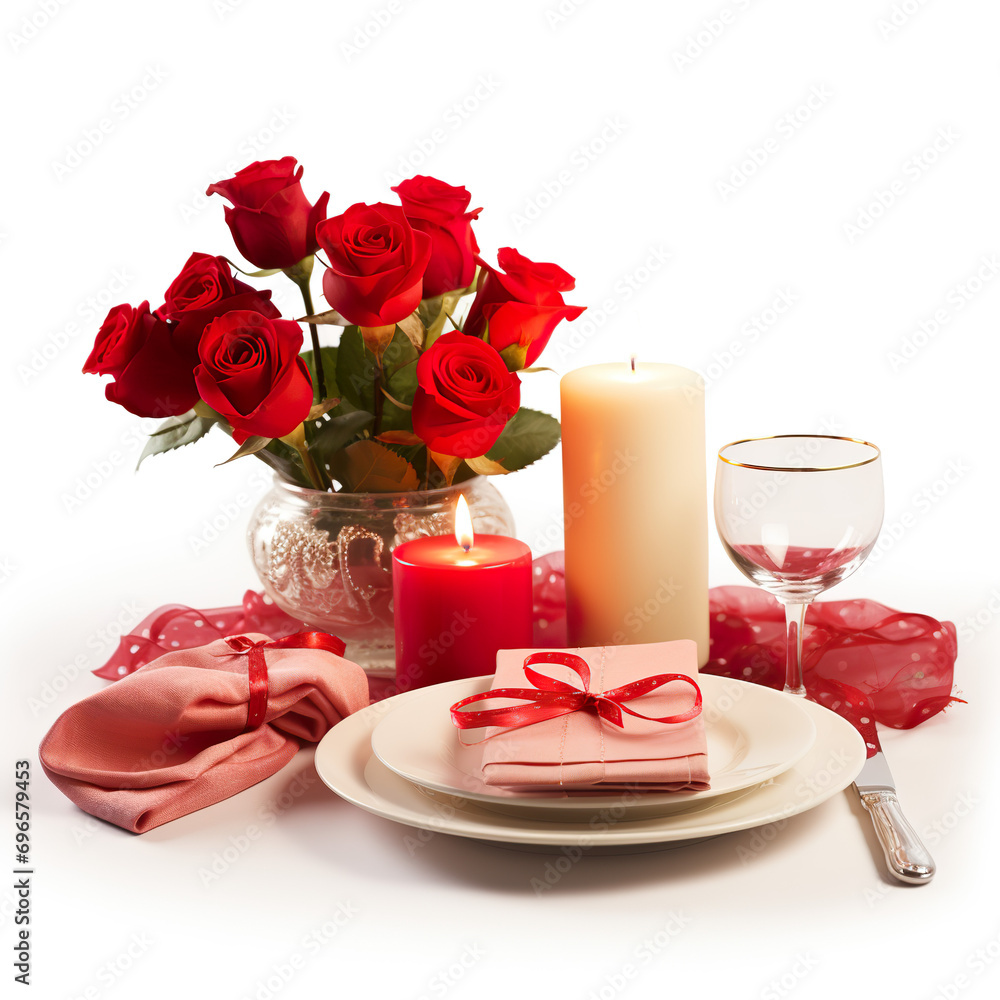 Candlelit dinner table setting for Valentine's Day Candlelit dinner table setting for Valentine's Day
