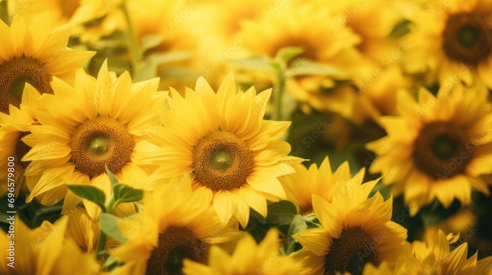 a large group of yellow sunflowers with green stems in the foreground and a large group of smaller yellow sunflowers in the background. a large group of yellow sunflowers with green stems in the foreground and a large group of smaller yellow sunflowers in the background.