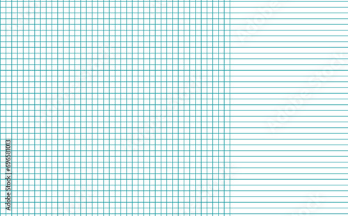 Graph paper. Printable squared grid paper with color horizontal lines. Geometric background for school, textures, notebook, diary. Realistic lined paper blank size reversal A5