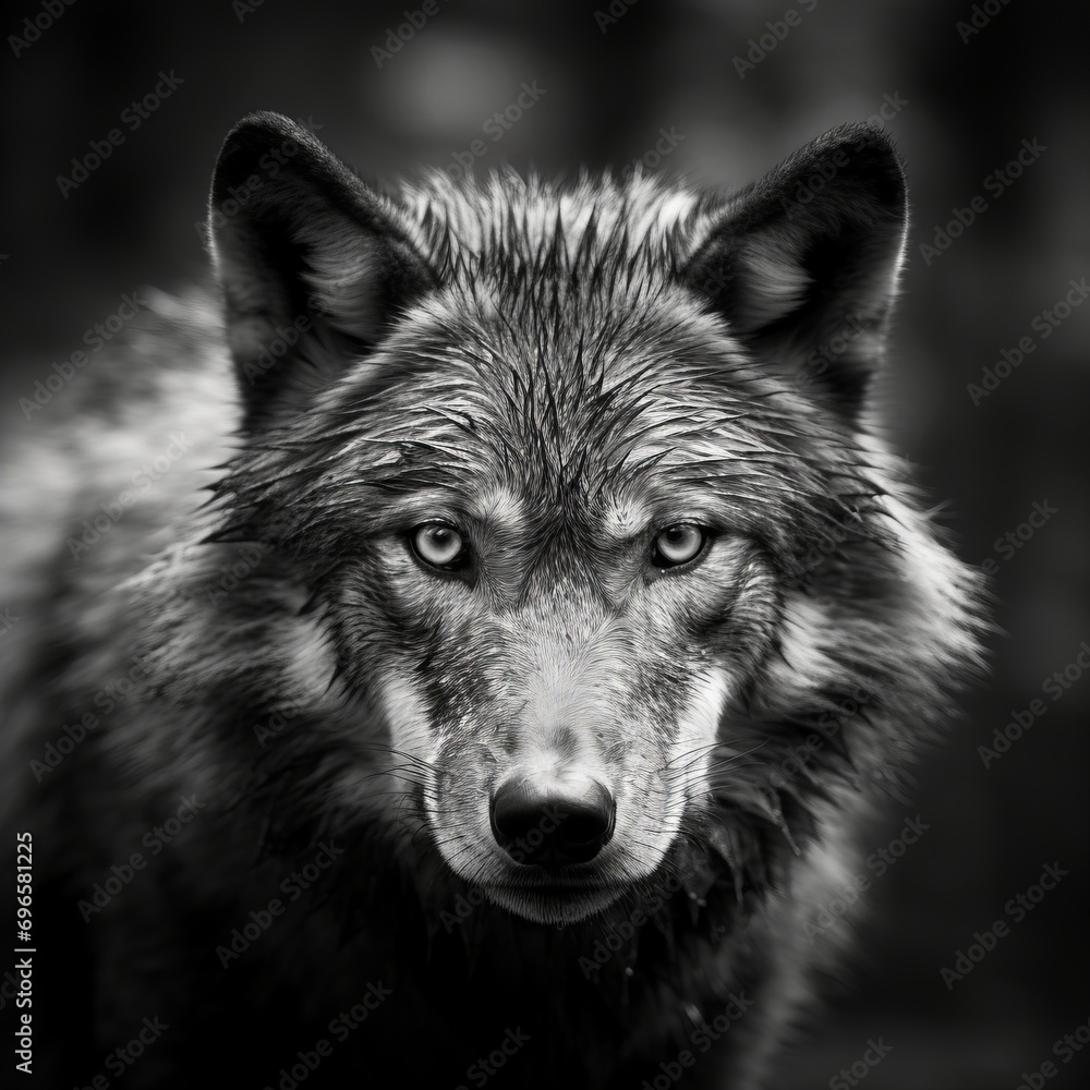 Fototapeta premium A wolf face in black and white