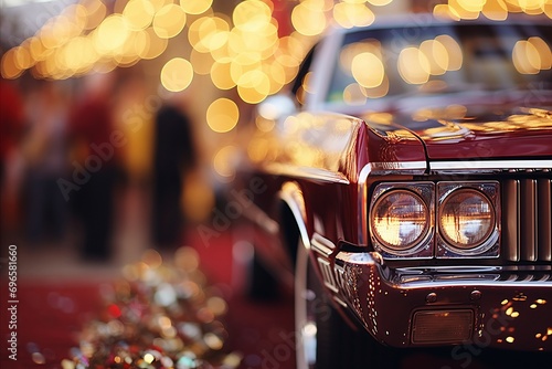 Vibrant car showroom bokeh effect with classic automotive icons and vintage car imagery © Ilja