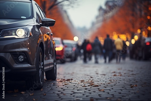 Wallpaper Mural Blurred bokeh effect of a parked car with bokeh lights from other cars in the background Torontodigital.ca