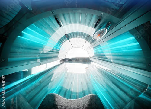 Inside view of Tanning Bed UV solarium light for skin darkening