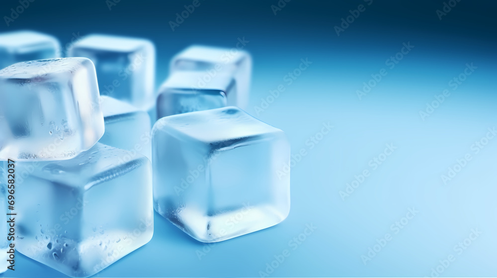 Frozen ice cubes on blue background with copy space Frozen ice cubes on blue background with copy space