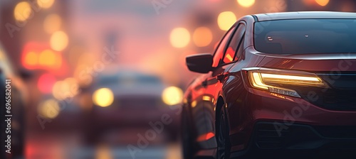 Blurred bokeh effect of a parked car with dreamy bokeh blur in a bustling parking lot scene