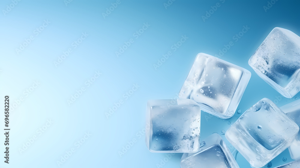 Frozen ice cubes on blue background with copy space Frozen ice cubes on blue background with copy space