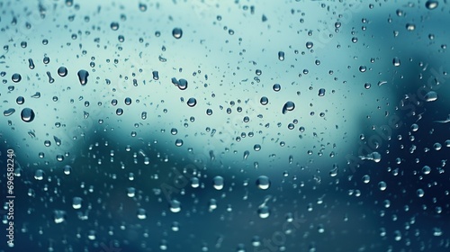  a close up of a window with raindrops on the glass and a blurry building in the background.