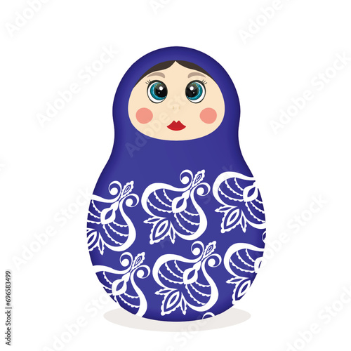 Russian Matryoshka. Traditional Russian folklore dolls with big eyes and lips. Babushka doll with hohloma, traditional painted floral pattern. Hand drawn vector illustration