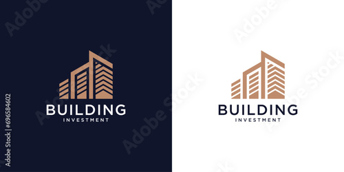 Building real estate logo design template with gold color photo