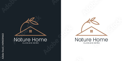 Beautiful flower and home real estate logo design vector