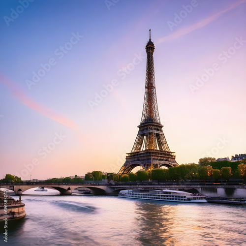 The majestic Eiffel Tower in Paris during evening time