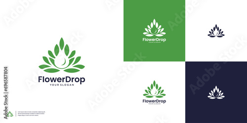 Beauty flower oil drop logo design vector