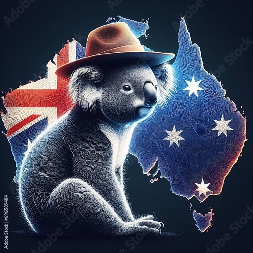 koala with cowboy hat australian flag map australia day celebration created with generative ai  photo