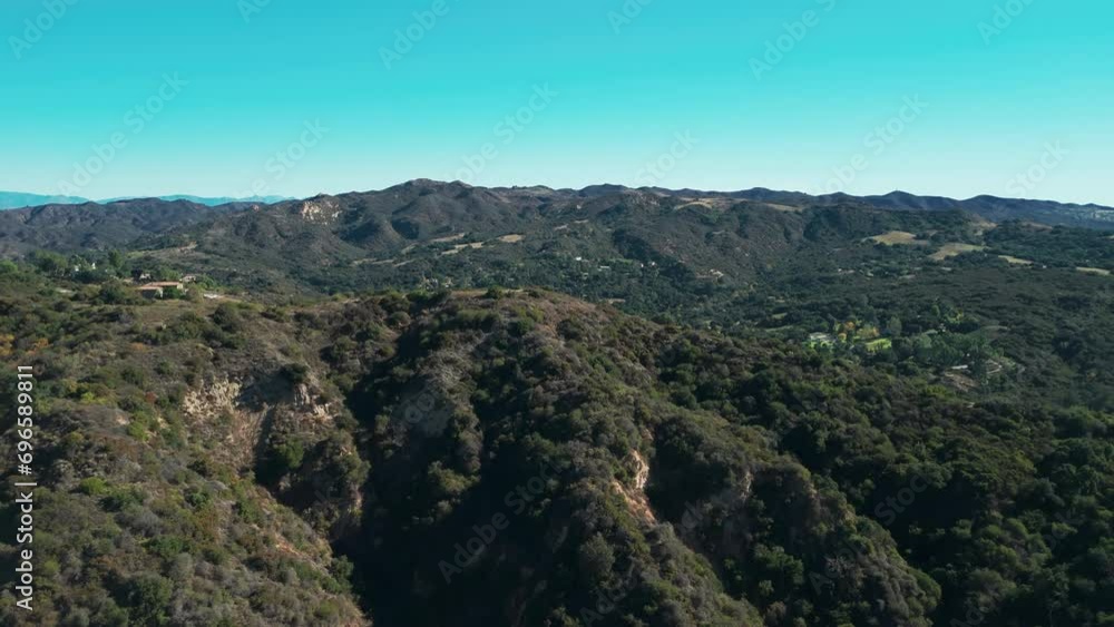 Beautiful aerial over remote hills and mountains in Santa Barbara County, California on sunny day Beautiful aerial over remote hills and mountains in Santa Barbara County, California on sunny day