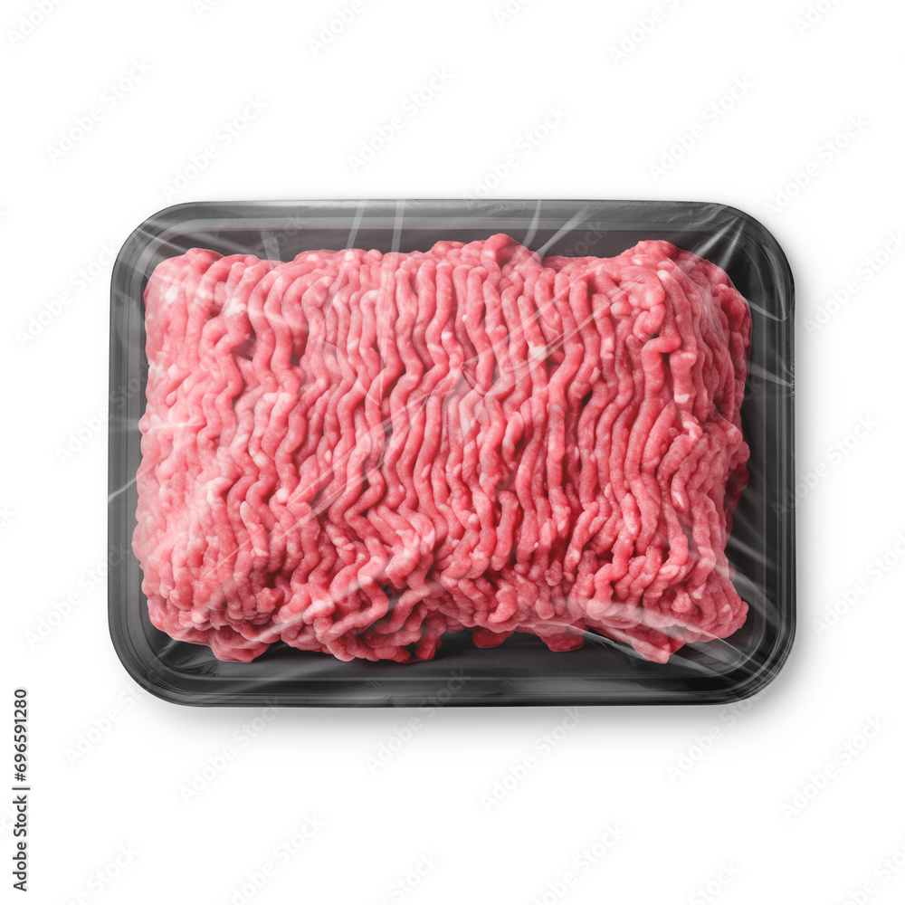 a image of a black plastic tray minced meat isolated on a white background a image of a black plastic tray minced meat isolated on a white background