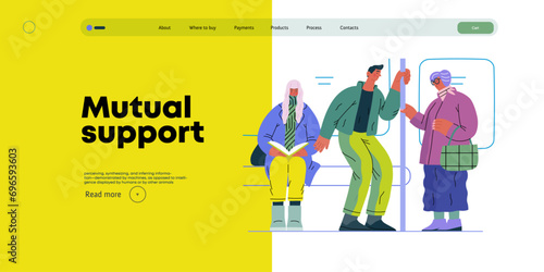 Mutual Support Giving up seat in public transport -modern flat vector concept illustration of man offering his seat to elderly woman on bus A metaphor of voluntary, collaborative exchanges of services photo