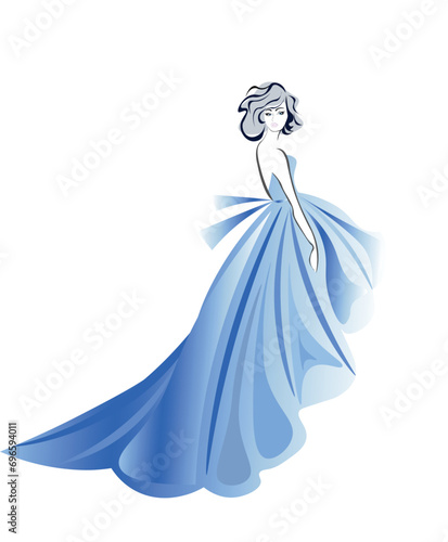 girl in blue dress. Minimalist and modern fashion logo template. Simple work and adjusted to suit your needs.