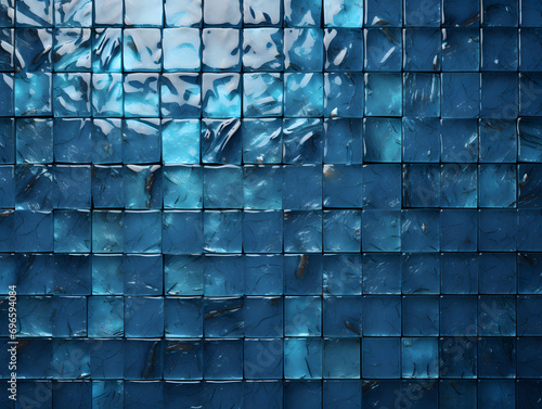 blue tiles of a pool floor with water