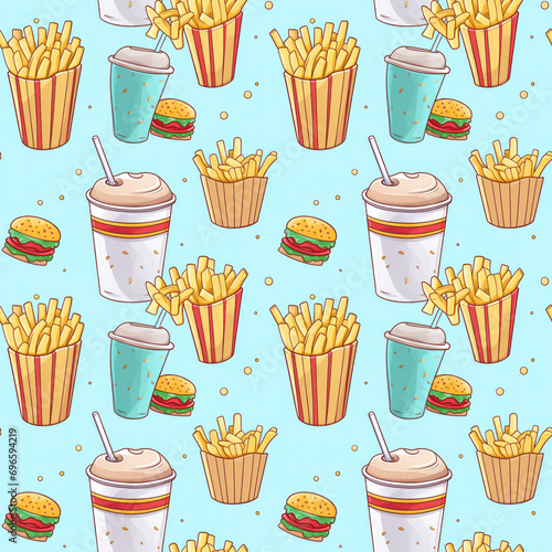 Seamless American fast-food pattern.