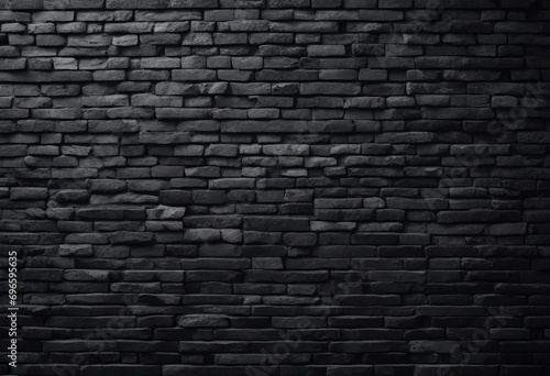Dark black painted brick natural stone masonry wall texture background wallpaper panorama banner