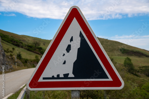 Warning Sign for Rockfall: Caution in Mountainous Terrain