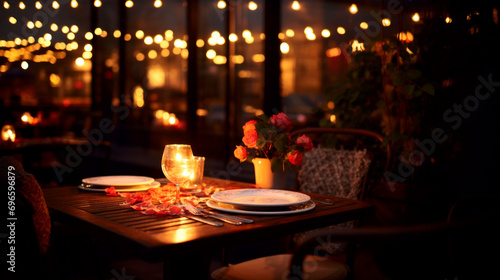 Restaurant table set inside