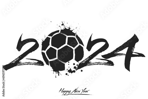 Happy New Year 2024 and handball ball