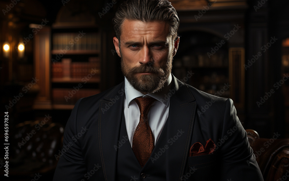Create Stunning Image of Beard Male Business Man In an Office Wearing Tailored Suit Create Stunning Image of Beard Male Business Man In an Office Wearing Tailored Suit