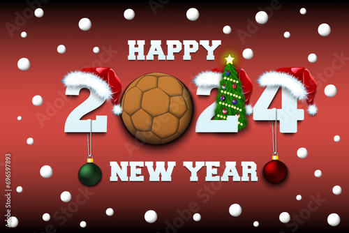 Happy New Year 2024 and handball ball