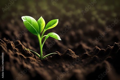 Young green sprout in the ground. AI generated photo