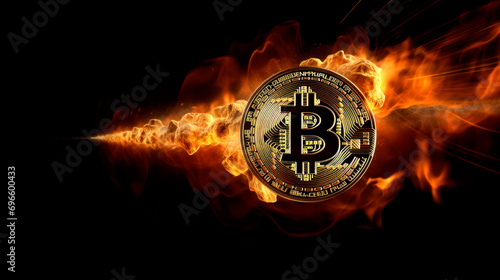 Bitcoin flying like a comet, symbol of skyrocketing price photo