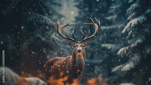 Beautiful deer stag in snow covered Winter forest landscape. © Pro Hi-Res