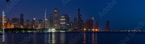 Chicago Skyline at Blue Hour with Lake Michigan Reflection Panorama