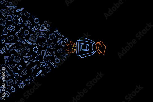 Science Doodle math technology on black background frame for education summer school exam. Vector illustration.