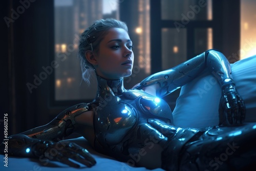 Futuristic allure: cyborg escort girl, elegance in a cutting-edge blend of artificial intelligence and companionship, redefining the future of escort services photo