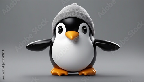 Cute penguin with hat isolated on gray background. 3d illustration © Maule