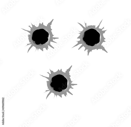 Bullet hole. Realistic metal bullet hole, damage effect. Vector