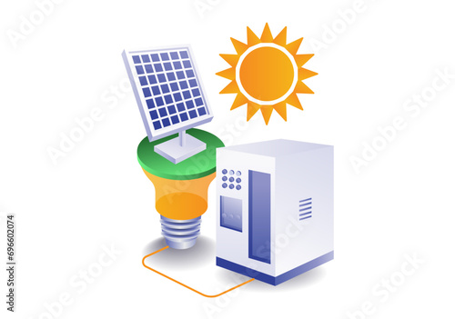Infographic illustration concept of solar panel energy electricity storage battery circuit